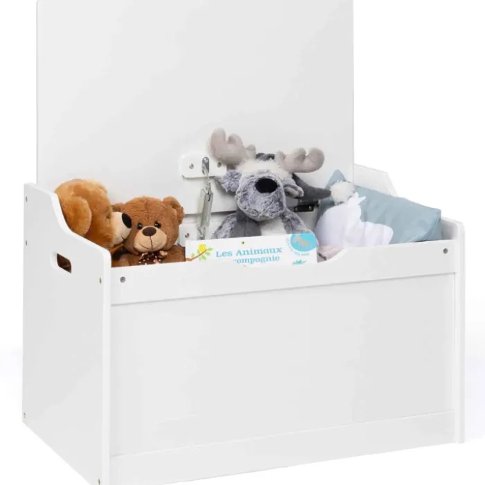 Banc coffre de rangement enfant en bois blanc