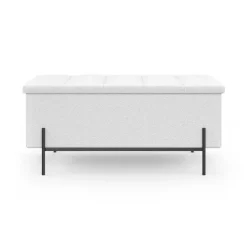 Banc coffre rangement pieds métal noir 100 cm tissu bouclette blanc