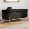 Banc de rangement velours noir avec pieds métal doré 100 cm