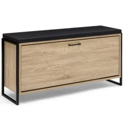 Banc d'entrée industriel avec coussin et rangement chaussures 100 cm