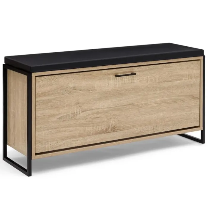 Banc d'entrée industriel avec coussin et rangement chaussures 100 cm