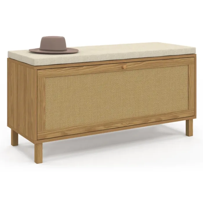 Banc d'entrée vintage avec rangement chaussures effet cannage naturel