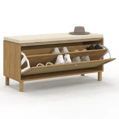 Banc d'entrée vintage avec rangement chaussures effet cannage naturel