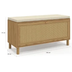 Banc d'entrée vintage avec rangement chaussures effet cannage naturel