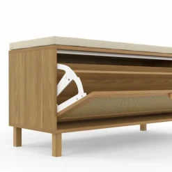 Banc d'entrée vintage avec rangement chaussures effet cannage naturel