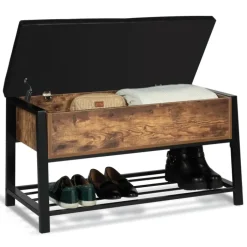 Banquette coffre de rangement bois et métal