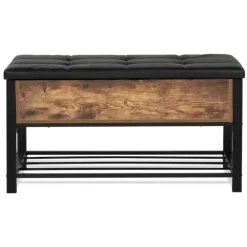 Banquette coffre de rangement bois et métal