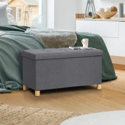 Banquette rangement tissu gris anthracite en lin