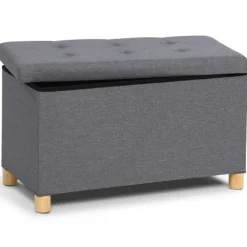 Banquette rangement tissu gris anthracite en lin