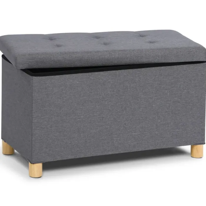 Banquette rangement tissu gris anthracite en lin