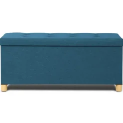 Banquette rangement tissu bleu canard en lin