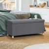 Banquette rangement tissu gris en lin