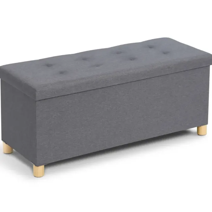 Banquette rangement tissu gris en lin