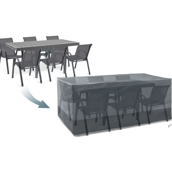 Bâche table de jardin rectangulaire imperméable grise et noire