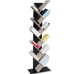 Bibliothèque arbre bois noir et façon hêtre 10 niveaux