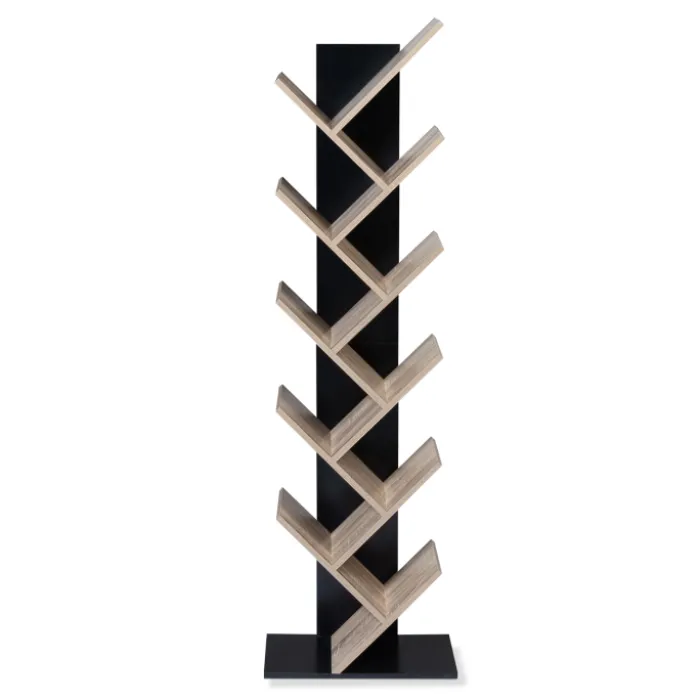 Bibliothèque arbre bois noir et façon hêtre 10 niveaux