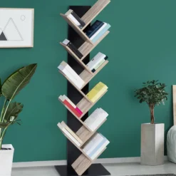 Bibliothèque arbre bois noir et façon hêtre 10 niveaux