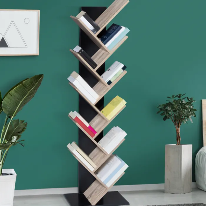 Bibliothèque arbre bois noir et façon hêtre 10 niveaux