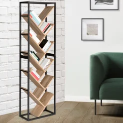Bibliothèque arbre style industriel bois et métal 10 niveaux