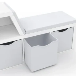 Bibliothèque banc blanche bacs en tissu