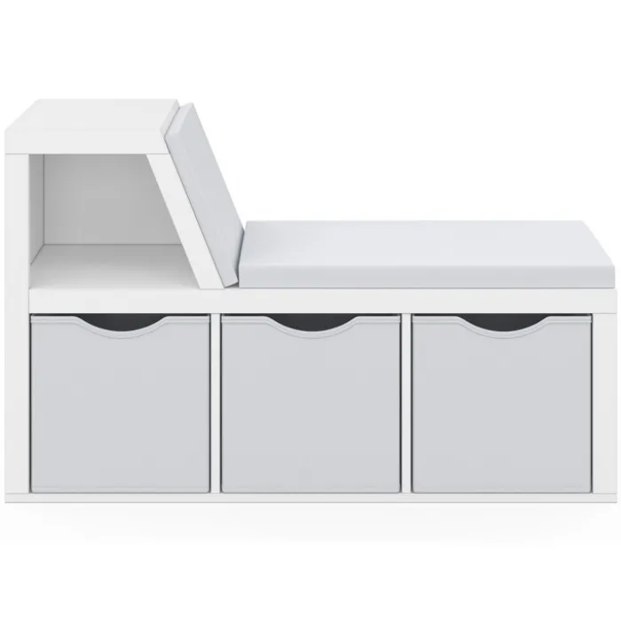 Bibliothèque banc blanche bacs en tissu