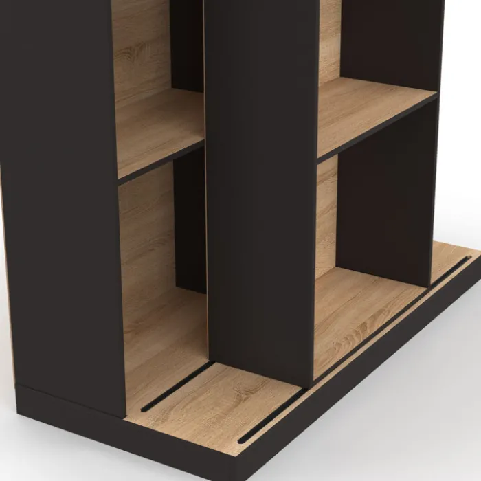 Bibliothèque coulissante 5 niveaux 15 niches bois et noir