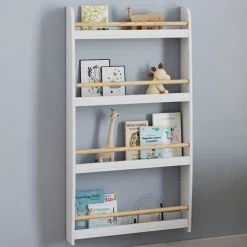Bibliothèque enfant murale blanc et bois