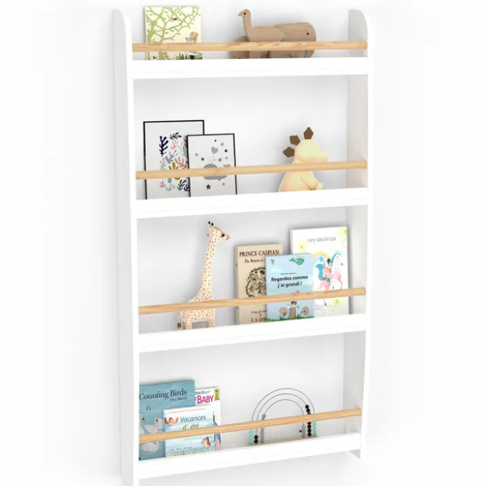 Bibliothèque enfant murale blanc et bois