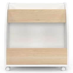 Bibliothèque enfant sur roulettes hêtre et blanc