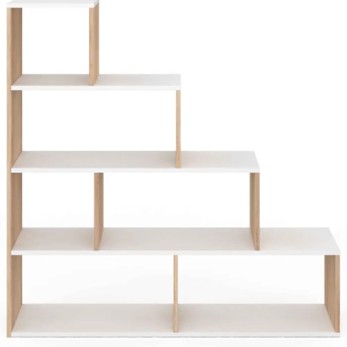 Bibliothèque escalier bois et blanc 6 cases