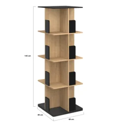 Bibliothèque rotative 4 niveaux noir et effet bois