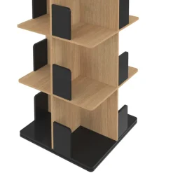 Bibliothèque rotative 4 niveaux noir et effet bois