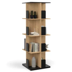 Bibliothèque rotative 4 niveaux noir et effet bois