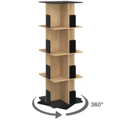 Bibliothèque rotative 4 niveaux noir et effet bois