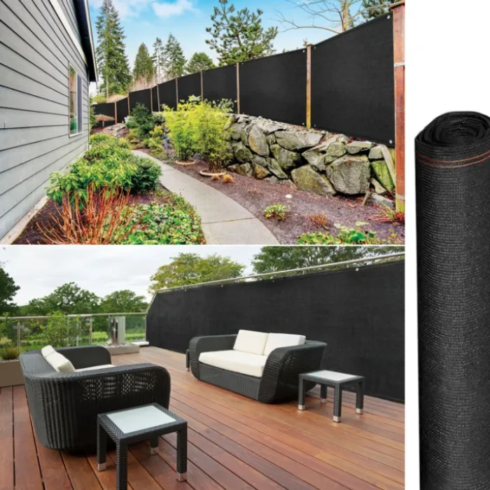 Brise vue 1,8 m x 10 m noir occultant 220 gr/m²