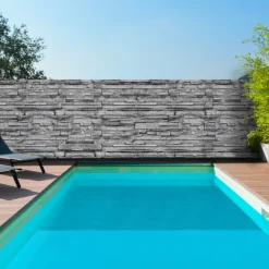 Brise vue occultant gris a motif de pierre 1,8 x 10 M