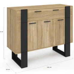 Buffet 100 cm 3 portes 1 tiroir noir