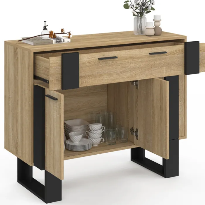 Buffet 100 cm 3 portes 1 tiroir noir