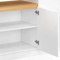 Buffet 160 cm 4 portes avec niche centrale blanc et plateau effet bois