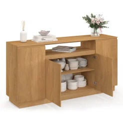 Buffet 160 cm 4 portes avec niche centrale effet bois