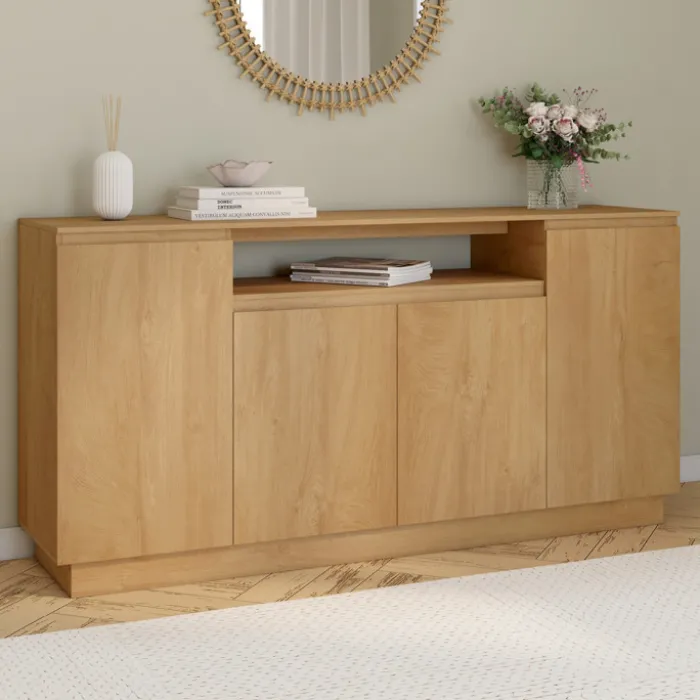 Buffet 160 cm 4 portes avec niche centrale effet bois