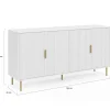Buffet 160 cm 4 portes blanc effet lattes et finitions dorées
