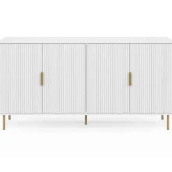 Buffet 160 cm 4 portes blanc effet lattes et finitions dorées