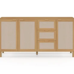 Buffet 160 cm 4 portes bois et effet lin