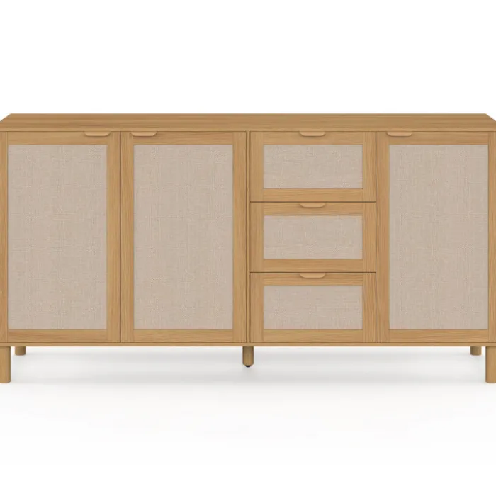 Buffet 160 cm 4 portes bois et effet lin