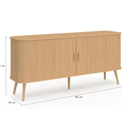 Buffet 160 cm 2 portes coulissantes lattes tasseau bois coloris chêne