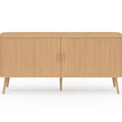 Buffet 160 cm 2 portes coulissantes lattes tasseau bois coloris chêne