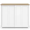 Buffet 100 cm 2 portes coulissantes blanc plateau façon bois