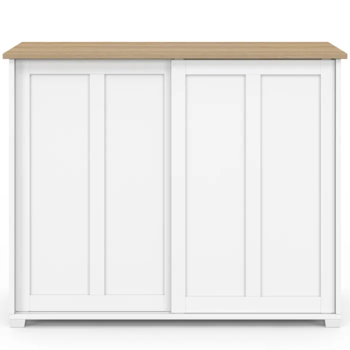 Buffet 100 cm 2 portes coulissantes blanc plateau façon bois