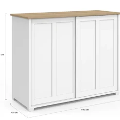 Buffet 100 cm 2 portes coulissantes blanc plateau façon bois